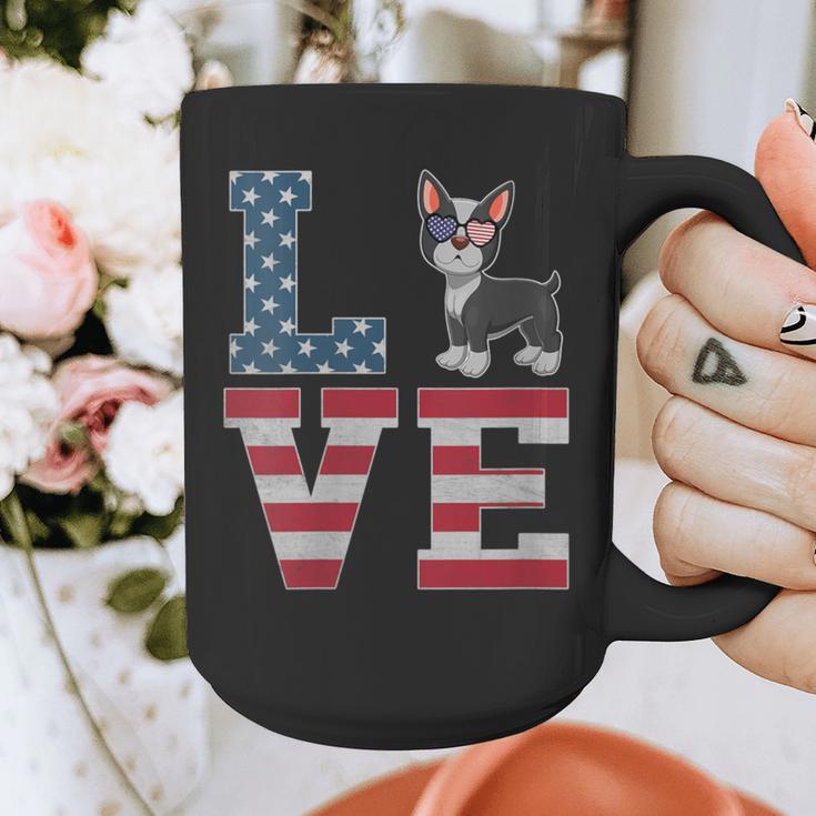 4th Of July Decor Patriotic LOVE Boston Terrier USA Flag Graphic Print Coffee Mug, Patriotic Boston Terrier Gifts, Boston Terrier 4th Of July Gifts, funny design