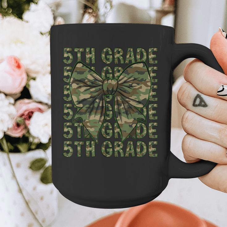 5th Grade Teacher Student Camo Bow Back To School Graphic Print Coffee Mug, funny design