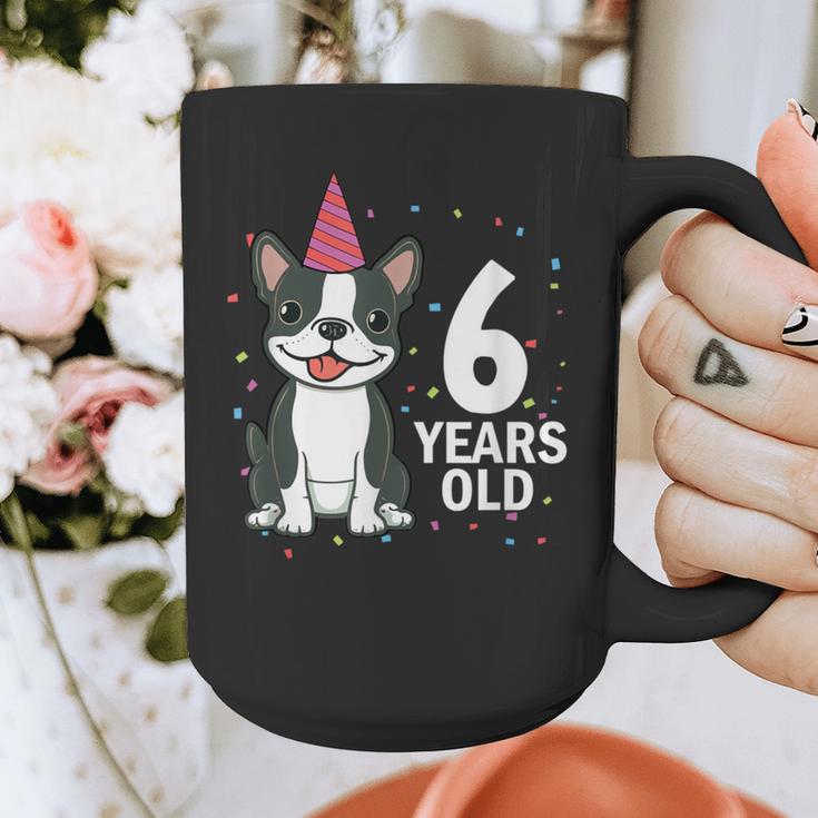 6 Years Old Birthday Boston Terrier Dog Lover 6th Party Kid Graphic Print Coffee Mug, funny design