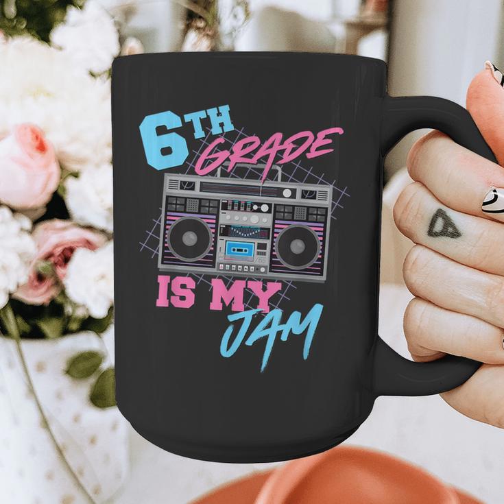 6th Grade Is My Jam Vintage 80s Boombox Teacher Student Graphic Print Coffee Mug, funny design