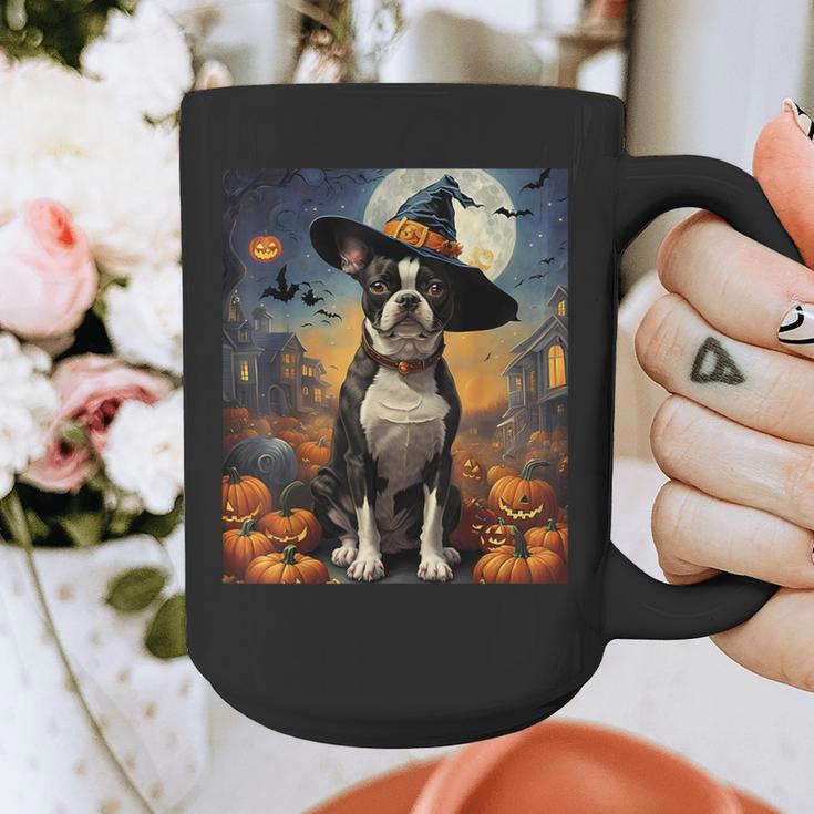 Aesthetic Halloween Boston Terrier Dog Witch Pumpkin For Men Women Kids Graphic Print Coffee Mug, Boston Terrier Halloween Gifts, funny design