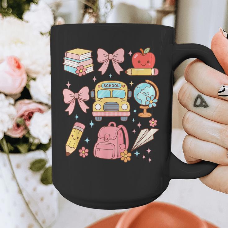 Back To School Coquette Teacher Women Girl Kindergarten PreK Graphic Print Coffee Mug, funny design Back To School Coquette Teacher Women Girl Kindergarten PreK Graphic Print Coffee Mug, funny design