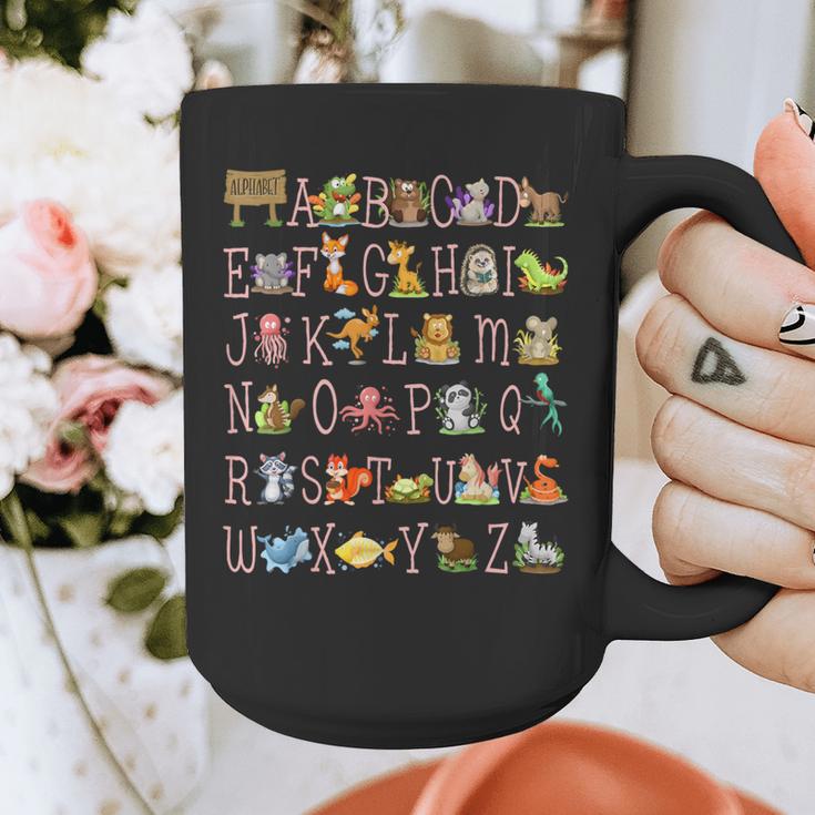 Back To School Kindergarten Teacher ABCs Animals Alphabet Graphic Print Coffee Mug, funny design