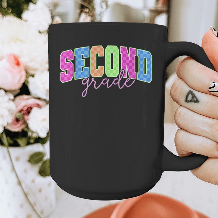 Back To School Neon Checkered Second Grade Colorful Teacher Graphic Print Coffee Mug, funny design Back To School Neon Checkered Second Grade Colorful Teacher Graphic Print Coffee Mug, funny design