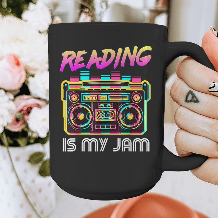 Back To School Retro Reading Is My Jam 80s Teacher Boombox Graphic Print Coffee Mug, funny design Back To School Retro Reading Is My Jam 80s Teacher Boombox Graphic Print Coffee Mug, funny design