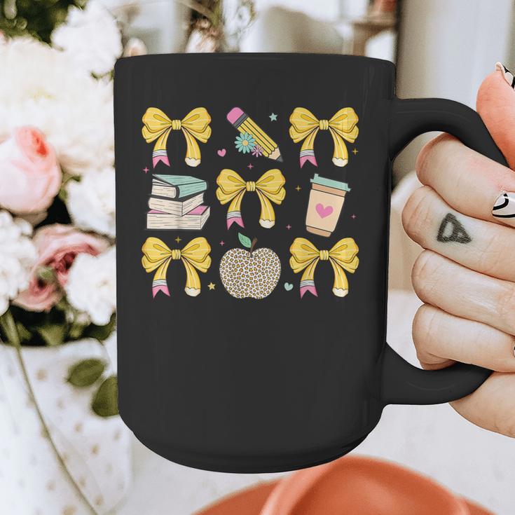Back To School Yellow Bows Book Coffee Leopard Apple Teacher Graphic Print Coffee Mug, funny design