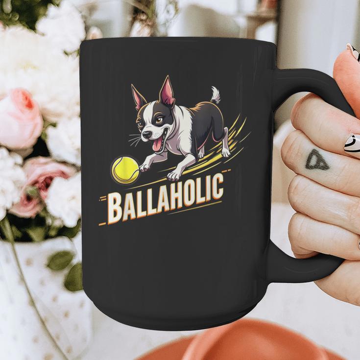 Ballaholic Boston Terrier Dog Chasing Bostie Ball Graphic Print Coffee Mug, funny design