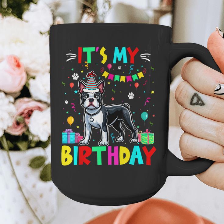 My Birthday Colorful Costume Boston Terrier Party Graphic Print Coffee Mug, funny design