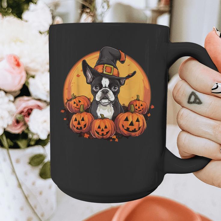 Boston Terrier Bostie Dog Breed Pet Halloween Pumpkins Graphic Print Coffee Mug, Boston Terrier Halloween Gifts, funny design