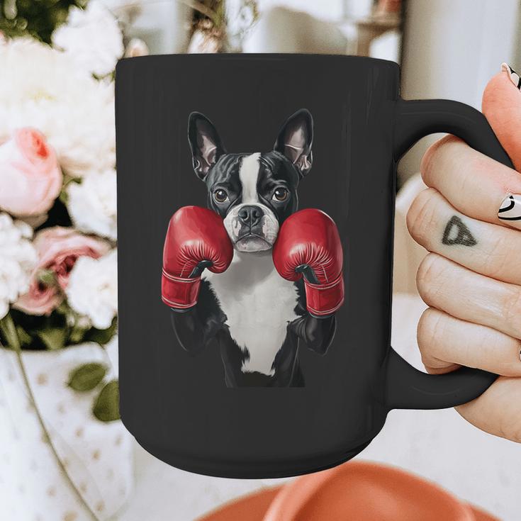 Boston Terrier Boxing Graphic Print Coffee Mug, funny design