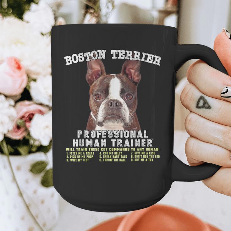 Boston Terrier Brindle Dog Professional Human Trainer Graphic Print Coffee Mug, funny design
