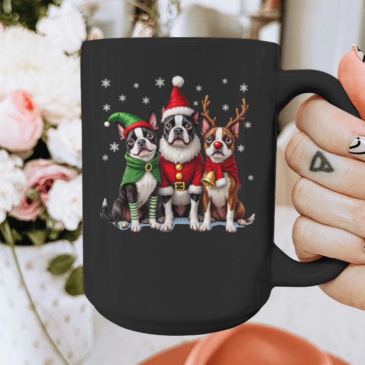 Boston Terrier Christmas Dogs Santa Reindeer Elf Graphic Print Coffee Mug, Boston Terrier Christmas Gifts, funny design