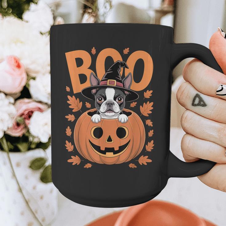 Boston Terrier Costume On Pumpkin Halloween Boston Terrier Graphic Print Coffee Mug, Boston Terrier Halloween Gifts, funny design