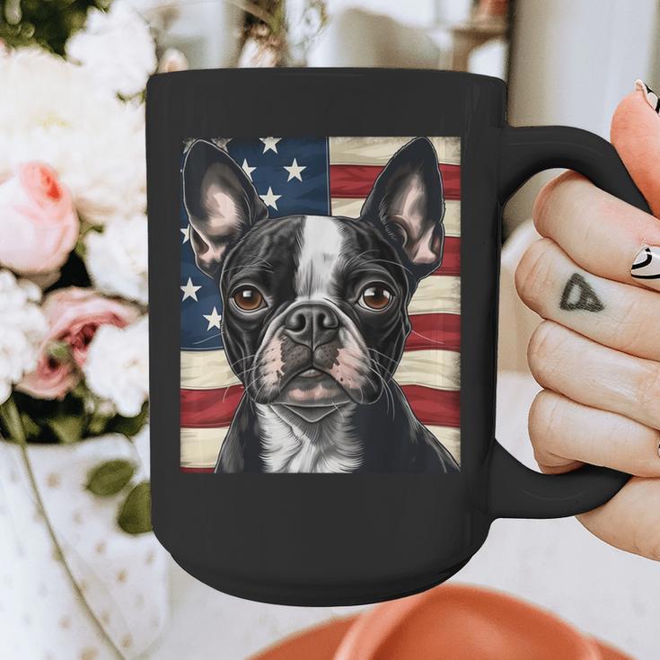 Boston Terrier Dog American Flag 4th Of July Patriotic Puppy Graphic Print Coffee Mug, Patriotic Boston Terrier Gifts, American Boston Terrier Gifts, Boston Terrier 4th Of July Gifts, funny design