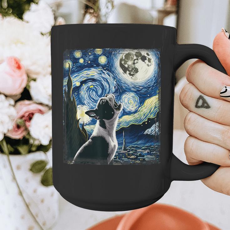 Boston Terrier Dog Art Van Gogh Starry Night Boston Terrier Graphic Print Coffee Mug, funny design