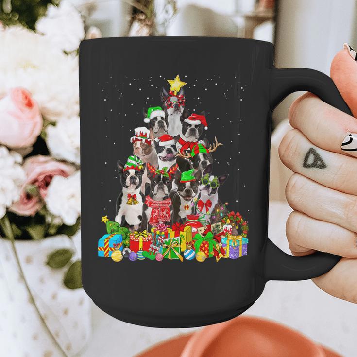 Boston Terrier Dog Christmas Tree Lights Xmas Pajama For Men Women Kids Graphic Print Coffee Mug, Boston Terrier Christmas Gifts, funny design