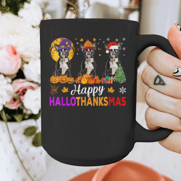 Boston Terrier Dog Halloween Christmas Hallothanksmas Men Women Kids Graphic Print Coffee Mug, Boston Terrier Christmas Gifts, Boston Terrier Halloween Gifts, funny design