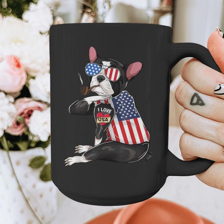 Boston Terrier Dog Merica 4th Of July Usa American Flag Men Graphic Print Coffee Mug, American Boston Terrier Gifts, Boston Terrier 4th Of July Gifts, funny design