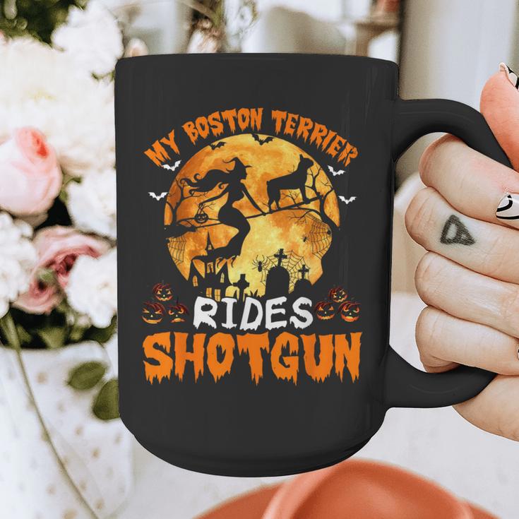 My Boston Terrier Dog Rides Shotgun Witch Halloween Men Women Graphic Print Coffee Mug, Boston Terrier Halloween Gifts, funny design