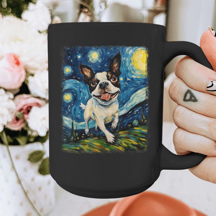 Boston Terrier Dog Starry Night Painting Graphic Print Coffee Mug, funny design