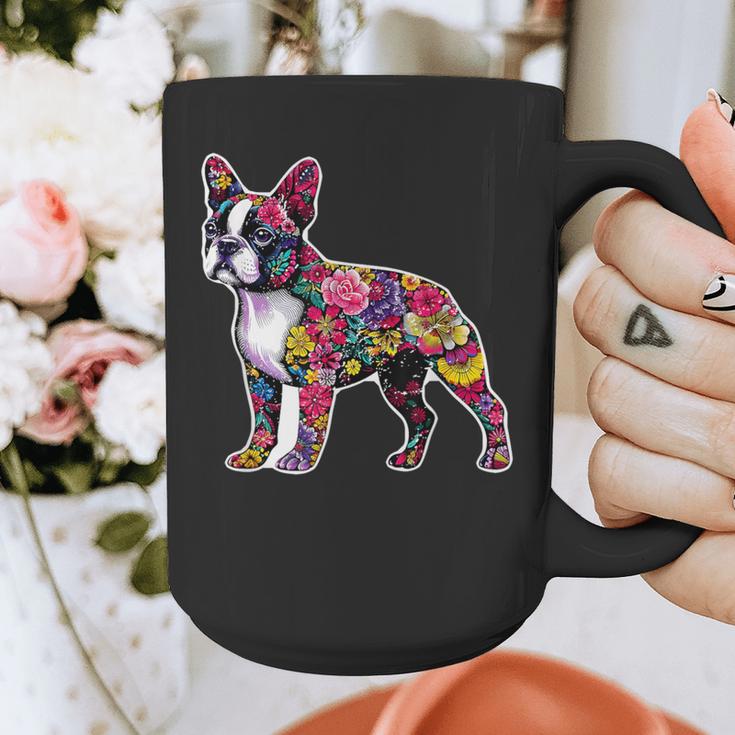 Boston Terrier Floral Dog Lover Vintage Distressed For Men Women Kids Graphic Print Coffee Mug, funny design