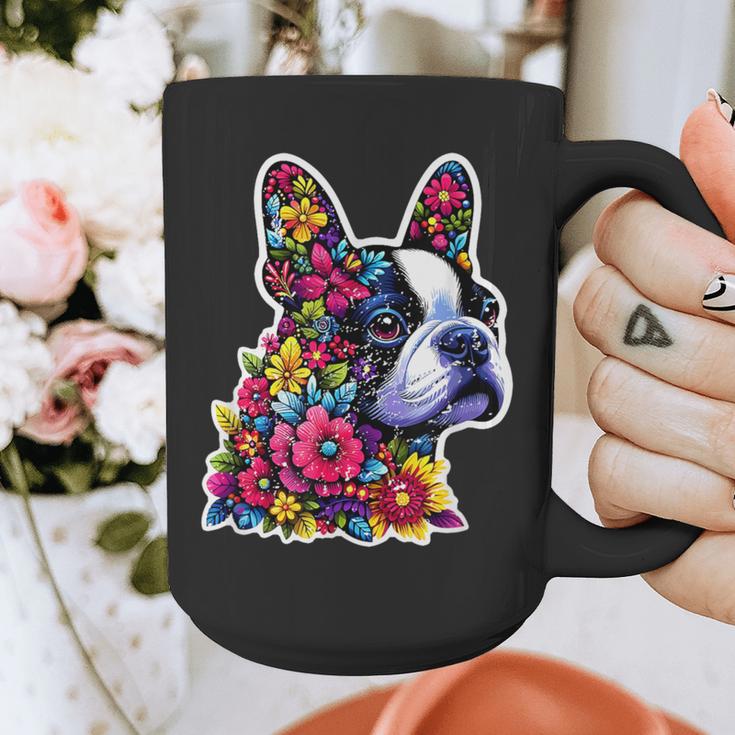 Boston Terrier Floral Vintage Dog Mom Distressed Men Women Kids Graphic Print Coffee Mug, Couple Gifts, Mom Gifts, Boston Terrier Mom Gifts, funny design