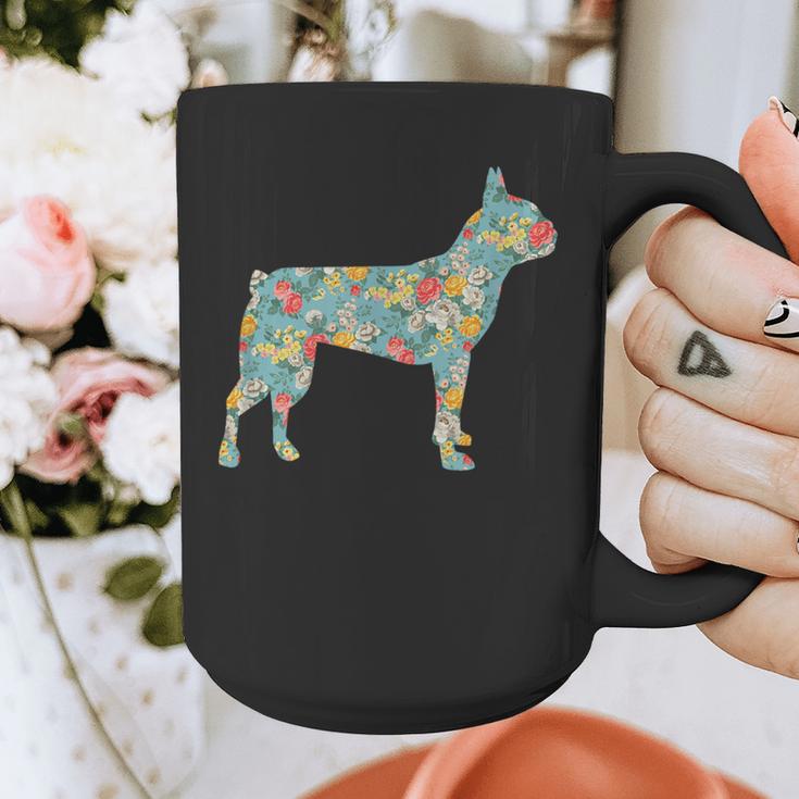 Boston Terrier Flower Silhouette Floral Dog Men Women Girls Kids Graphic Print Coffee Mug, funny design