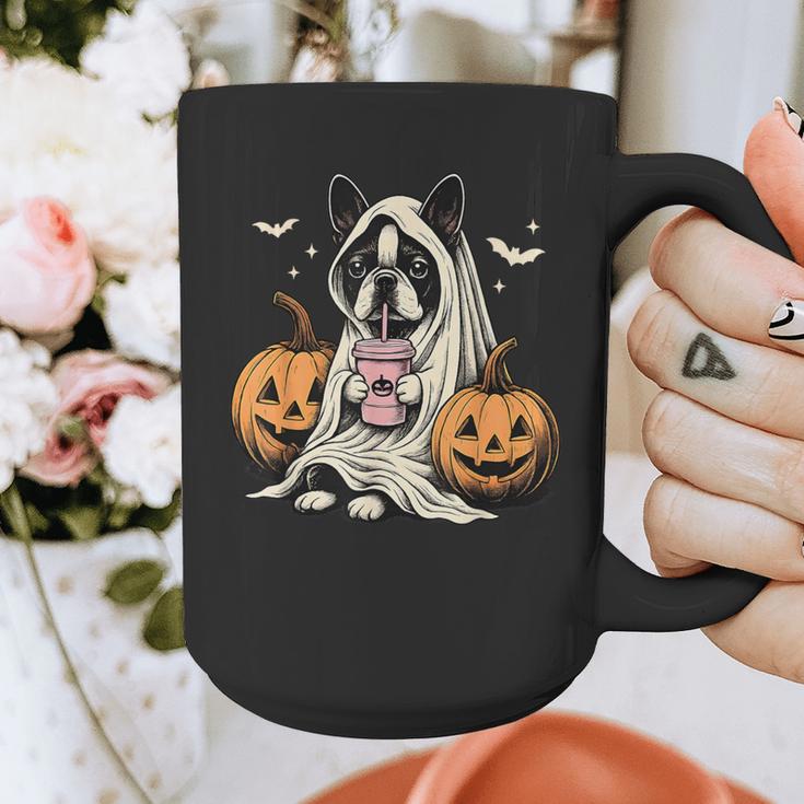 Boston Terrier Ghost Boo Halloween Costume Spooky Season Graphic Print Coffee Mug, Boston Terrier Ghost Gifts, Boston Terrier Halloween Gifts, funny design