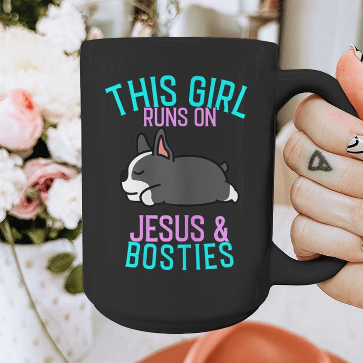 Boston Terrier This Girl Runs On Jesus And Boston Terriers Graphic Print Coffee Mug, funny design