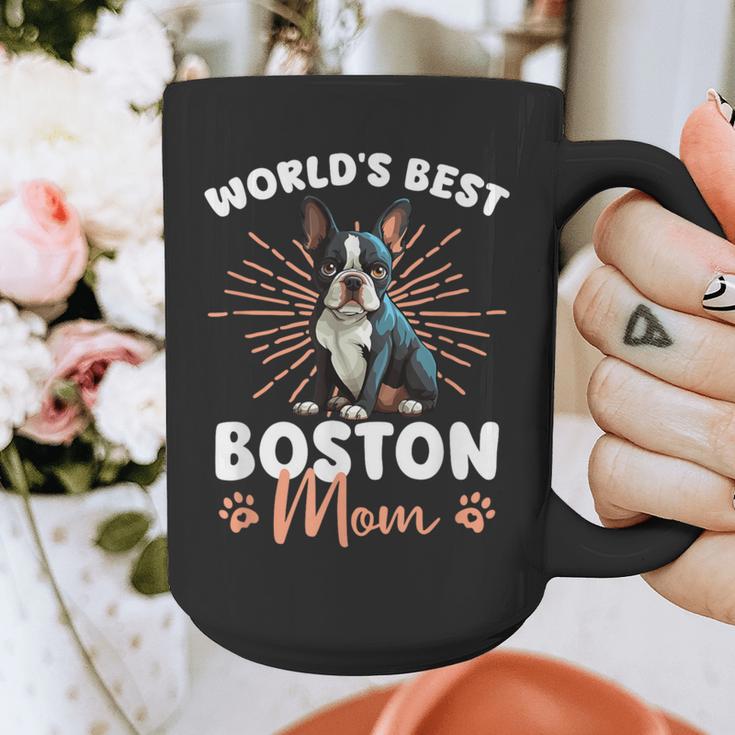 Boston Terrier Groovy World's Best Boston Mom Graphic Print Coffee Mug, Couple Gifts, Mom Gifts, Boston Terrier Mom Gifts, funny design