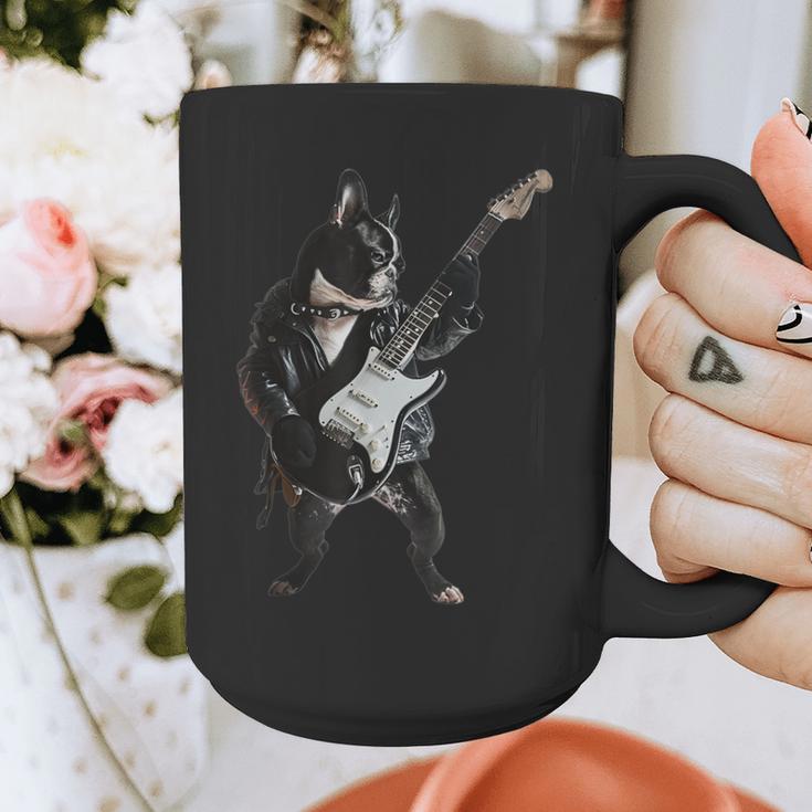 Boston Terrier Guitar Graphic Print Coffee Mug, funny design