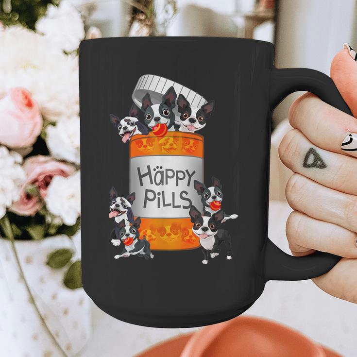 Boston Terrier Happy Pills T-Shirt Graphic Print Coffee Mug, funny design