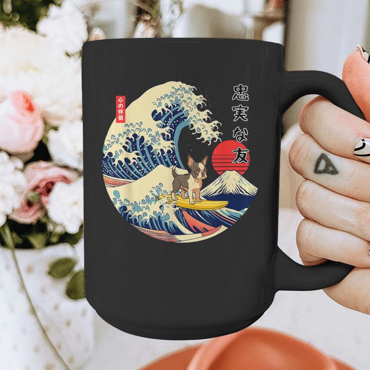 Boston Terrier Japanese Kanagawa Wave Surf Loyal Dog Men Women Kids Graphic Print Coffee Mug, funny design
