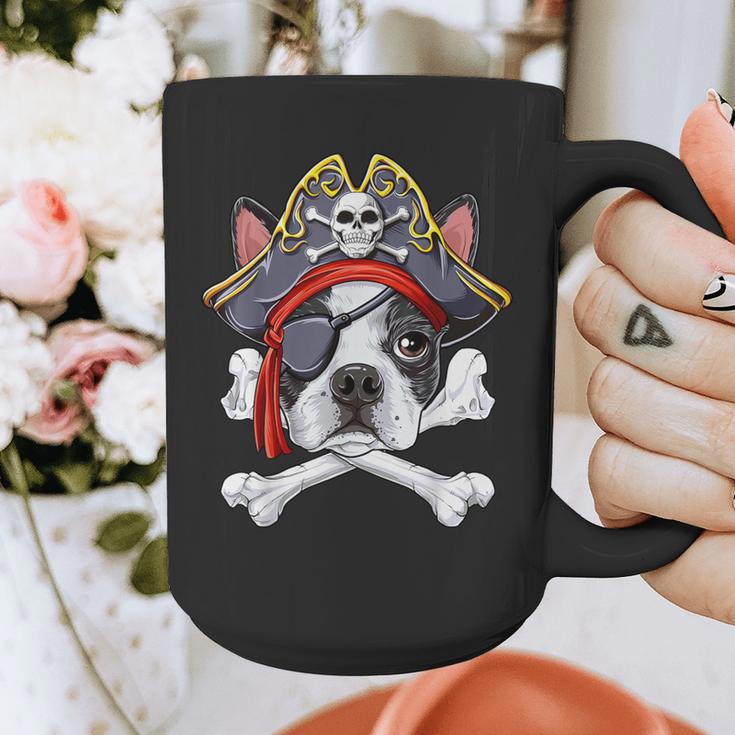 Boston Terrier Pirate T Shirt Jolly Roger Crossbones Skull Graphic Print Coffee Mug, funny design