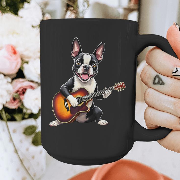 Boston Terrier Playing Guitar Boston Terrier Graphic Print Coffee Mug, funny design
