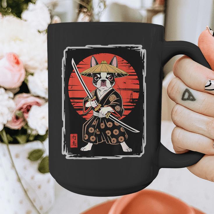 Boston Terrier Samurai Ninja Vintage Anime Japanese Ukiyo-e Graphic Print Coffee Mug, funny design