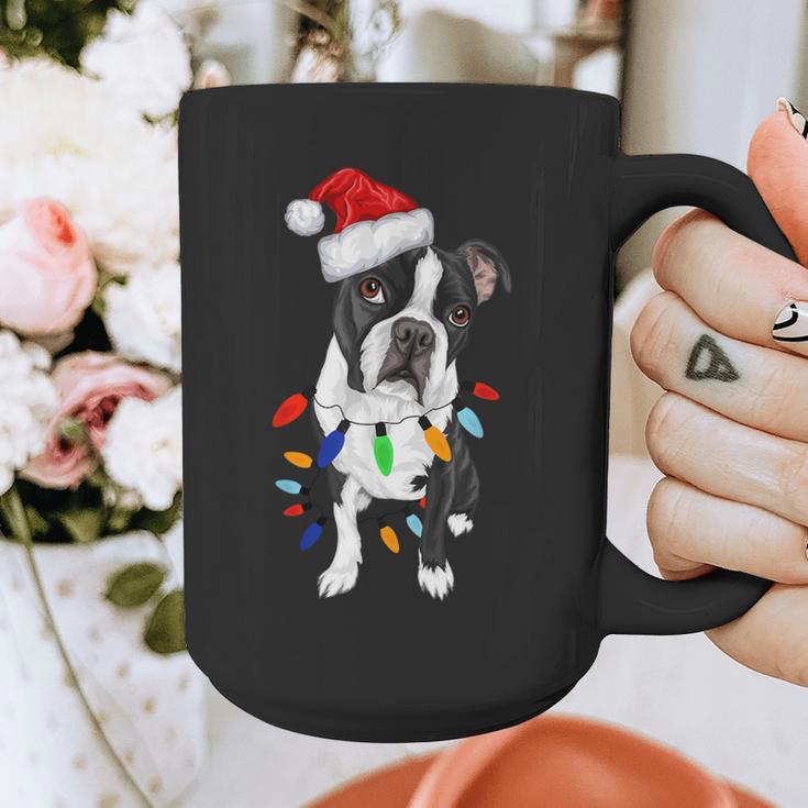 Boston Terrier Santa Christmas Lights Xmas Dog Lover Men Women Kids Graphic Print Coffee Mug, Boston Terrier Christmas Gifts, funny design