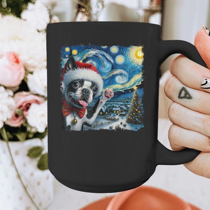 Boston Terrier Santa Starry Night Van Gogh Christmas Dog Men Women Kids Graphic Print Coffee Mug, Boston Terrier Christmas Gifts, funny design