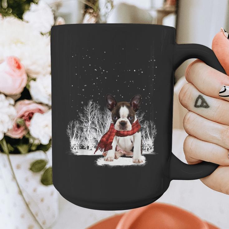 Boston Terrier In The Snow Merry Christmas Winter Graphic Print Coffee Mug, Boston Terrier Christmas Gifts, funny design
