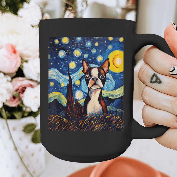 Boston Terrier Starry Night Van Gogh Art Graphic Print Coffee Mug, funny design