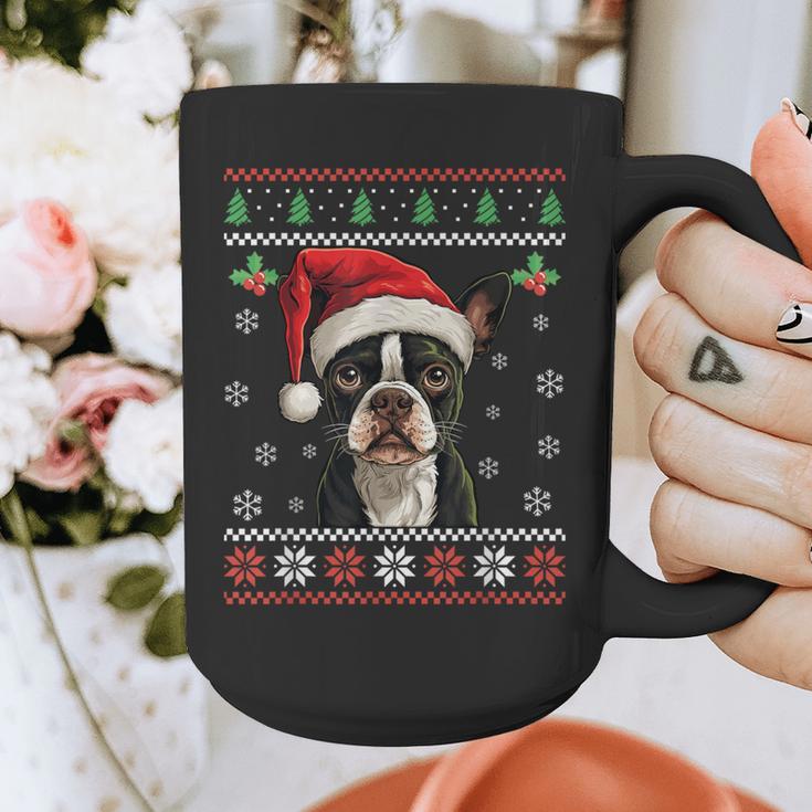 Boston Terrier Ugly Christmas Sweater Xmas For Adults Kids Graphic Print Coffee Mug, Boston Terrier Christmas Gifts, funny design