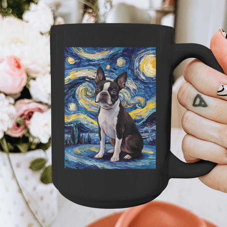 Boston Terrier Van Gogh Starry Night Graphic Print Coffee Mug, funny design