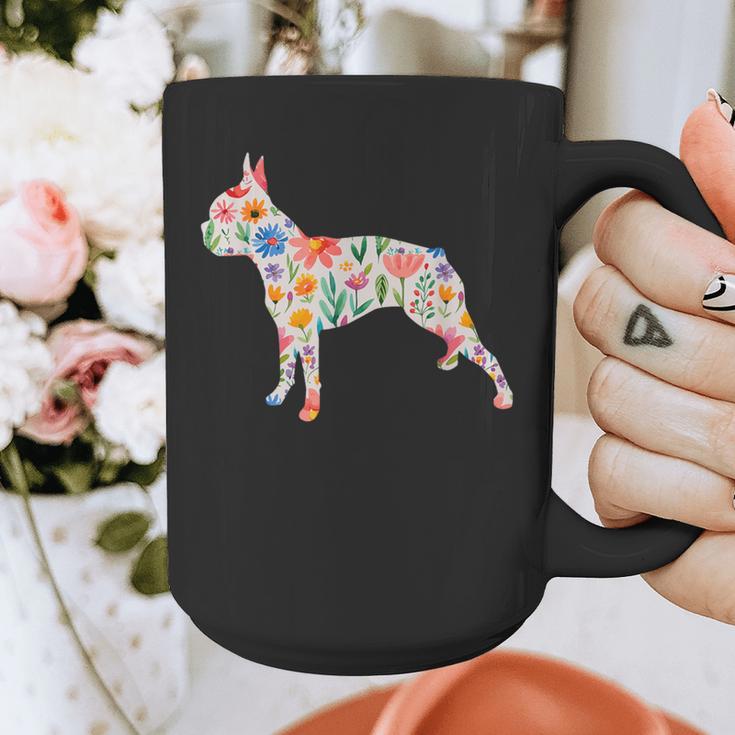 Boston Terrier Watercolor Flowers Graphic Print Coffee Mug, funny design