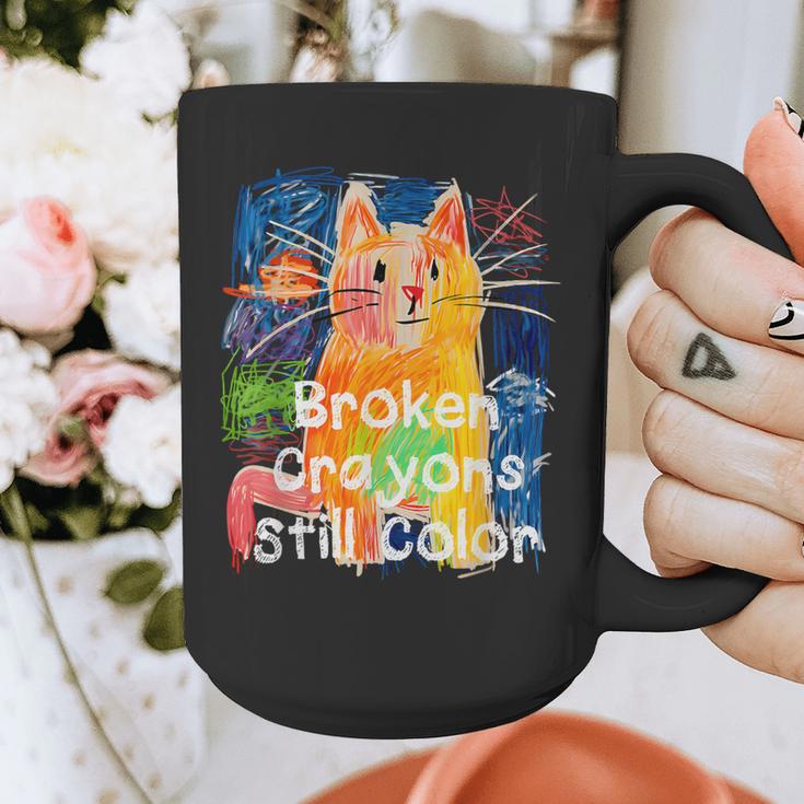 Broken Crayons Still Color Cat Teacher Graphic Print Coffee Mug, funny design