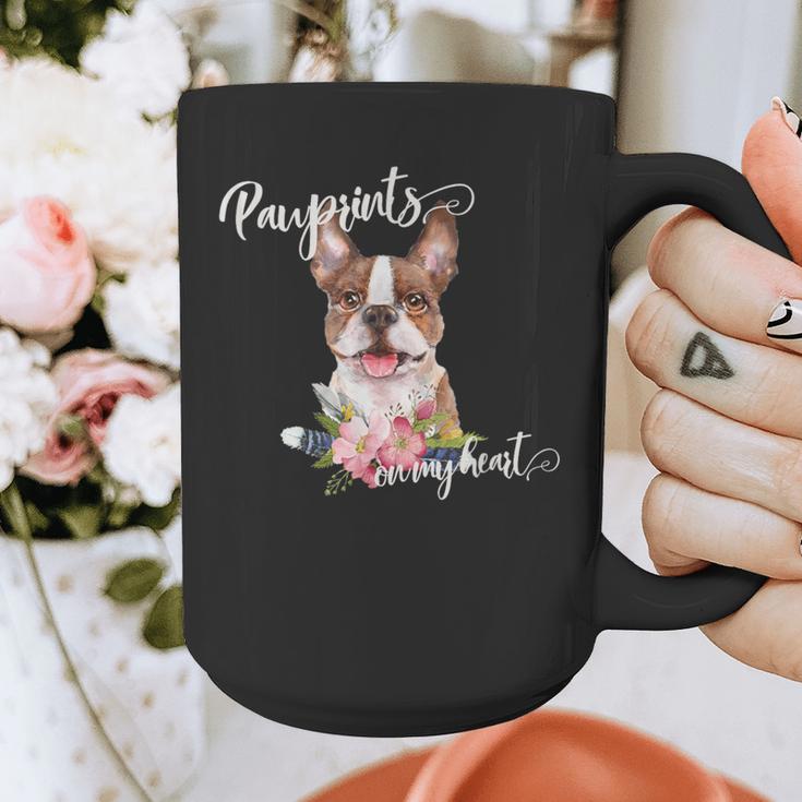 Brown Boston Terrier With Flowers And Feathers Graphic Print Coffee Mug, funny design