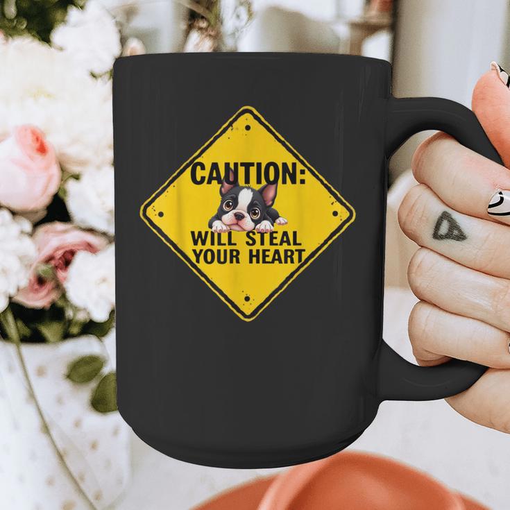 Caution Sign Boston Terrier Dog Bostie Puppy Graphic Print Coffee Mug, funny design