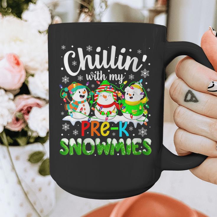 Chillin With My Pre-K Snowmies Christmas Teacher Xmas Graphic Print Coffee Mug, funny design