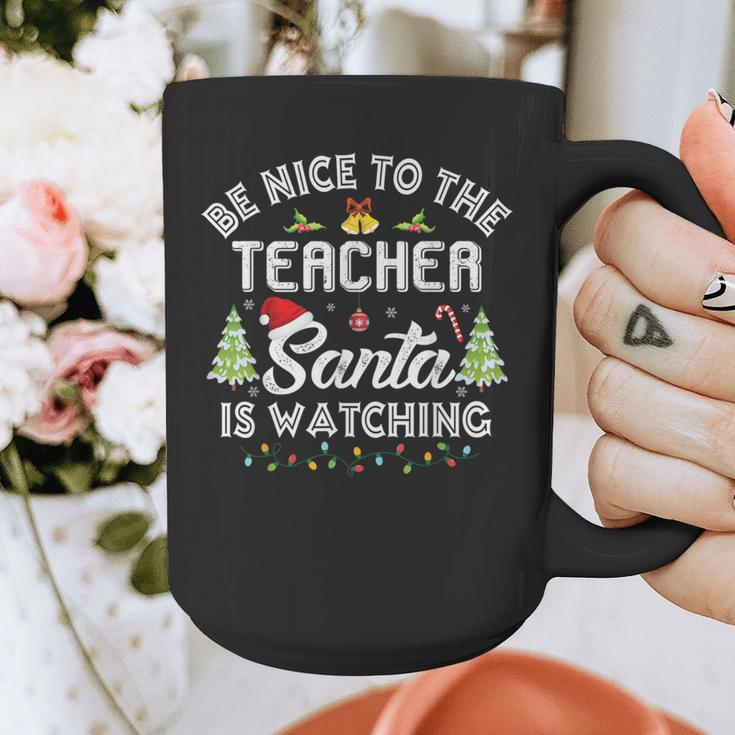 Christmas Be Nice To The Teacher Santa Is Watching Xmas Graphic Print Coffee Mug, funny design Christmas Be Nice To The Teacher Santa Is Watching Xmas Graphic Print Coffee Mug, funny design