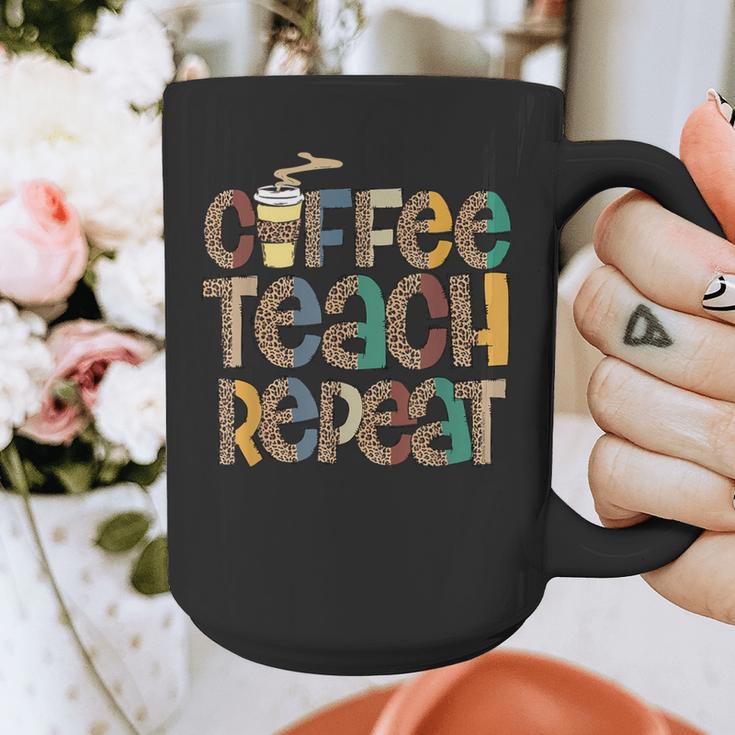 Coffee Teach Repeat Leopard Print Back To School Teachers Graphic Print Coffee Mug, funny design Coffee Teach Repeat Leopard Print Back To School Teachers Graphic Print Coffee Mug, funny design