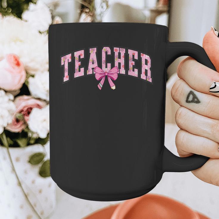 Coquette Bow Back To School First Day Teacher Graphic Print Coffee Mug, funny design